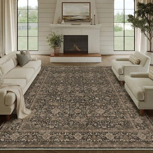 HomeRoots 8' Floral Medallion Area Rug in Brown and Beige - Washable, Durable, Non-Slip Design for Homes 8' X 10' 696964