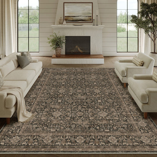 HomeRoots 8' Floral Medallion Area Rug in Brown and Beige - Washable, Durable, Non-Slip Design for Homes 8' X 10' 696964