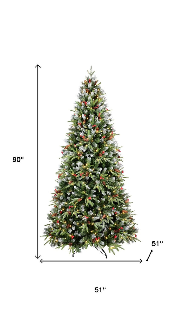 HomeRoots 7.5' Full Fir Christmas Tree - Lush, Lifelike Design with Pinecones & Berries for Festive Charm 90 696965