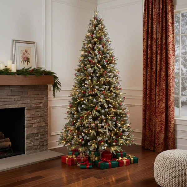 HomeRoots 7.5' Full Fir Christmas Tree - Lush, Lifelike Design with Pinecones & Berries for Festive Charm 90 696965