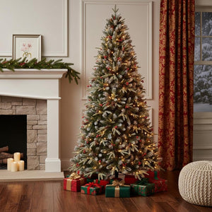 HomeRoots 7.5' Full Fir Christmas Tree - Lush, Lifelike Design with Pinecones & Berries for Festive Charm 96 696966