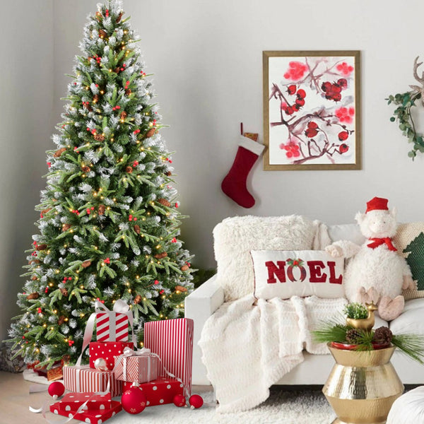 HomeRoots 7.5' Full Fir Christmas Tree - Lush, Lifelike Design with Pinecones & Berries for Festive Charm 96 696966