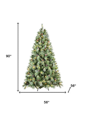 HomeRoots 7.5' Full Pine Christmas Tree - Pre-Decorated, Realistic, Easy Assembly, Warm White Lights Included 90 696969