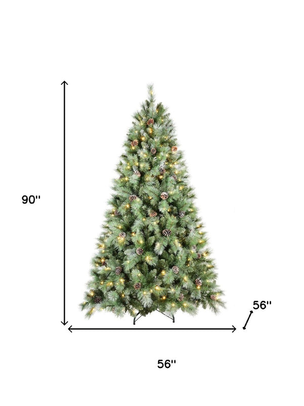 HomeRoots 7.5' Full Pine Christmas Tree - Pre-Decorated, Realistic, Easy Assembly, Warm White Lights Included 90 696969