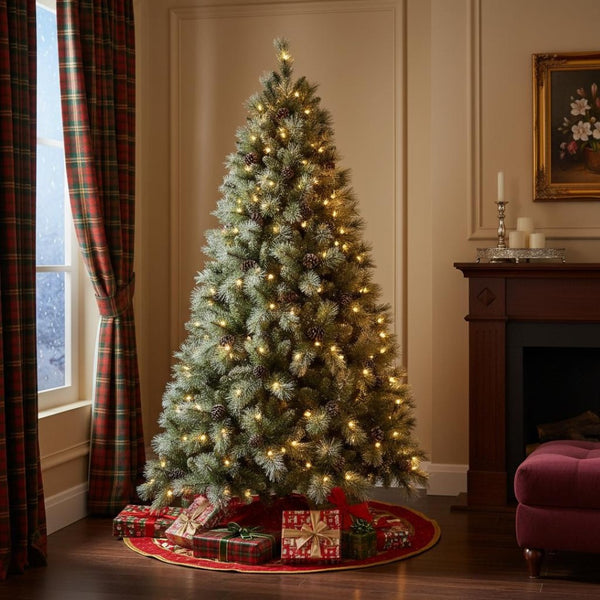 HomeRoots 7.5' Full Pine Christmas Tree - Pre-Decorated, Realistic, Easy Assembly, Warm White Lights Included 90 696969