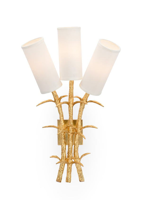 Chelsea House Triple Petite Triple-Arm Wall Sconce In Hand-Applied Gold Leaf With Three Tapered Shades, 23.5"H 69697