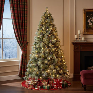 HomeRoots 7.5' Full Pine Christmas Tree - Pre-Decorated, Realistic, Easy Assembly, Warm White Lights Included 96 696970