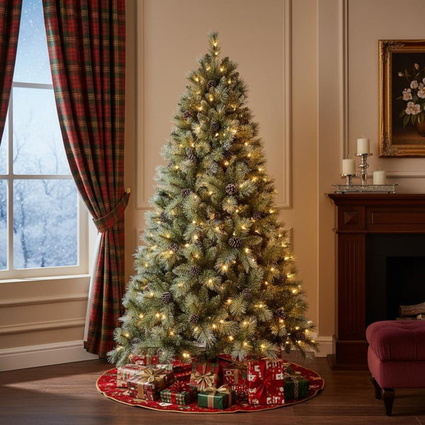 HomeRoots 7.5' Full Pine Christmas Tree - Pre-Decorated, Realistic, Easy Assembly, Warm White Lights Included 96 696970