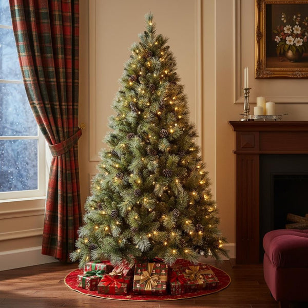 HomeRoots 7.5' Full Pine Christmas Tree - Pre-Decorated, Realistic, Easy Assembly, Warm White Lights Included 108 696971