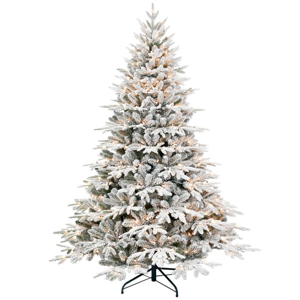 HomeRoots 5' White Pre Lit Full Flocked Fir Christmas Tree – Elegant Snowy Centerpiece for Festive Cheer 60 696973