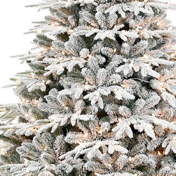 HomeRoots 5' White Pre Lit Full Flocked Fir Christmas Tree – Elegant Snowy Centerpiece for Festive Cheer 60 696973