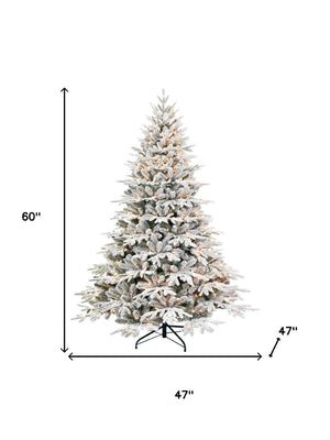 HomeRoots 5' White Pre Lit Full Flocked Fir Christmas Tree – Elegant Snowy Centerpiece for Festive Cheer 60 696973