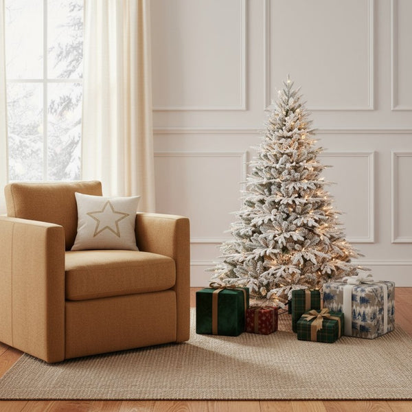 HomeRoots 5' White Pre Lit Full Flocked Fir Christmas Tree – Elegant Snowy Centerpiece for Festive Cheer 60 696973