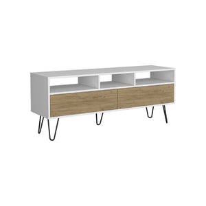English Elm Tv Stand - Modern White Design With 3 Open Shelves, 2 Drop-Down Doors & 5 Sleek Metal Legs B097P296856-GIGA