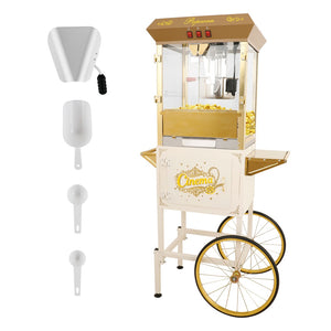 English Elm 16oz Commercial Popcorn Machine with Steel Cart Tempered Glass and 3 Switch Panel Golden White W2841P337589