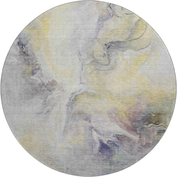 HomeRoots 8' Gold, Gray, and Silver Abstract Washable Round Rug – UV Protected, Stain-Resistant Beauty for Your Home 696980