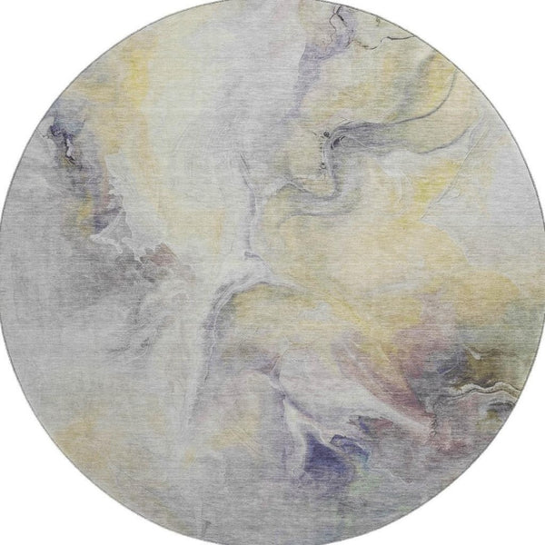 HomeRoots 8' Gold, Gray, and Silver Abstract Washable Round Rug – UV Protected, Stain-Resistant Beauty for Your Home 696980