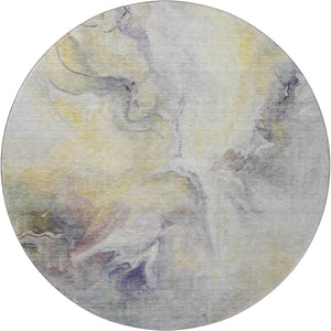 HomeRoots 8' Gold, Gray, and Silver Abstract Washable Round Rug – UV Protected, Stain-Resistant Beauty for Your Home 696980