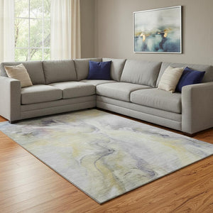 HomeRoots 8' X 10' Gold Gray Silver Abstract Washable Area Rug - UV Protected, Stain Resistant, Family Friendly 696981