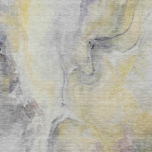 HomeRoots 8' X 10' Gold Gray Silver Abstract Washable Area Rug - UV Protected, Stain Resistant, Family Friendly 696981