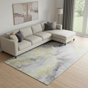 HomeRoots 9' X 12' Washable Gold Gray Silver Abstract Area Rug – Durable, UV Protected & Family-Friendly Design! 696982