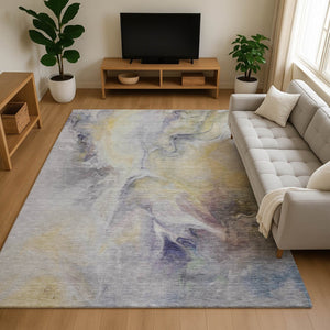 HomeRoots 10' X 14' Stylish Gold Gray Silver Abstract Washable Area Rug - UV Protected & Stain Resistant! 696983