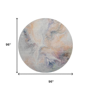 HomeRoots 8' Linen Peach and Ivory Abstract Washable Round Rug - Durable, Stain-Resistant, UV Protected Design 696986