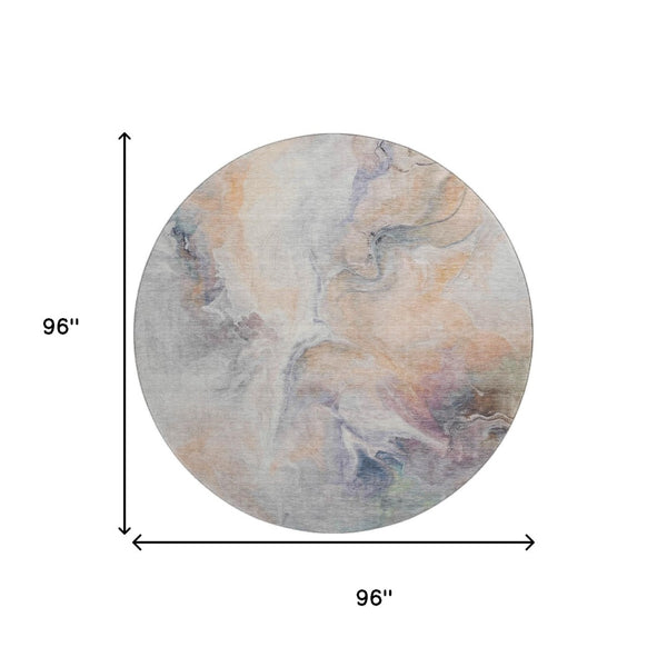 HomeRoots 8' Linen Peach and Ivory Abstract Washable Round Rug - Durable, Stain-Resistant, UV Protected Design 696986