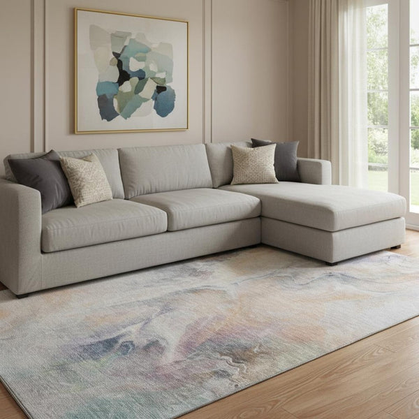 HomeRoots 8' X 10' Abstract Peach & Ivory Washable Area Rug – Stylish, Stain-Resistant, UV Protected Design! 696987