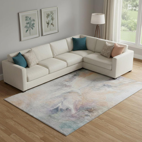 HomeRoots 9' X 12' Washable Linen-Peach & Ivory Abstract Area Rug with UV Protection for Modern Spaces 696988