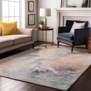 HomeRoots 9' X 12' Washable Linen-Peach & Ivory Abstract Area Rug with UV Protection for Modern Spaces 696988