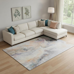 HomeRoots 10' X 14' Abstract Peach & Ivory Washable Area Rug with UV Protection for Busy Homes & Pets 696989