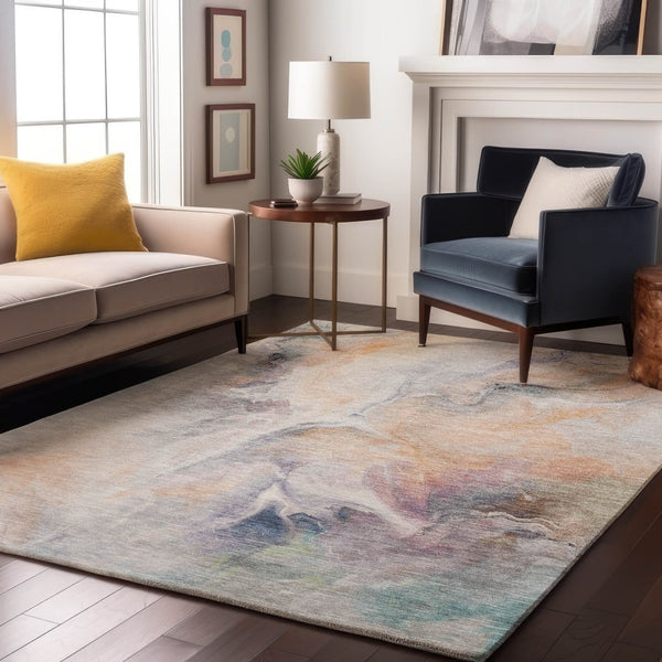 HomeRoots 10' X 14' Abstract Peach & Ivory Washable Area Rug with UV Protection for Busy Homes & Pets 696989