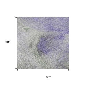 HomeRoots 5' X 8' Modern Lavender Gray & Silver Abstract Washable Area Rug with UV Protection & Durability 696991