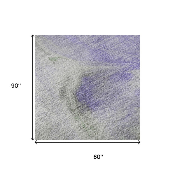 HomeRoots 5' X 8' Modern Lavender Gray & Silver Abstract Washable Area Rug with UV Protection & Durability 696991