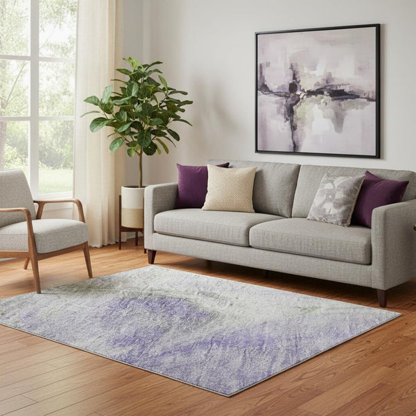 HomeRoots 5' X 8' Modern Lavender Gray & Silver Abstract Washable Area Rug with UV Protection & Durability 696991