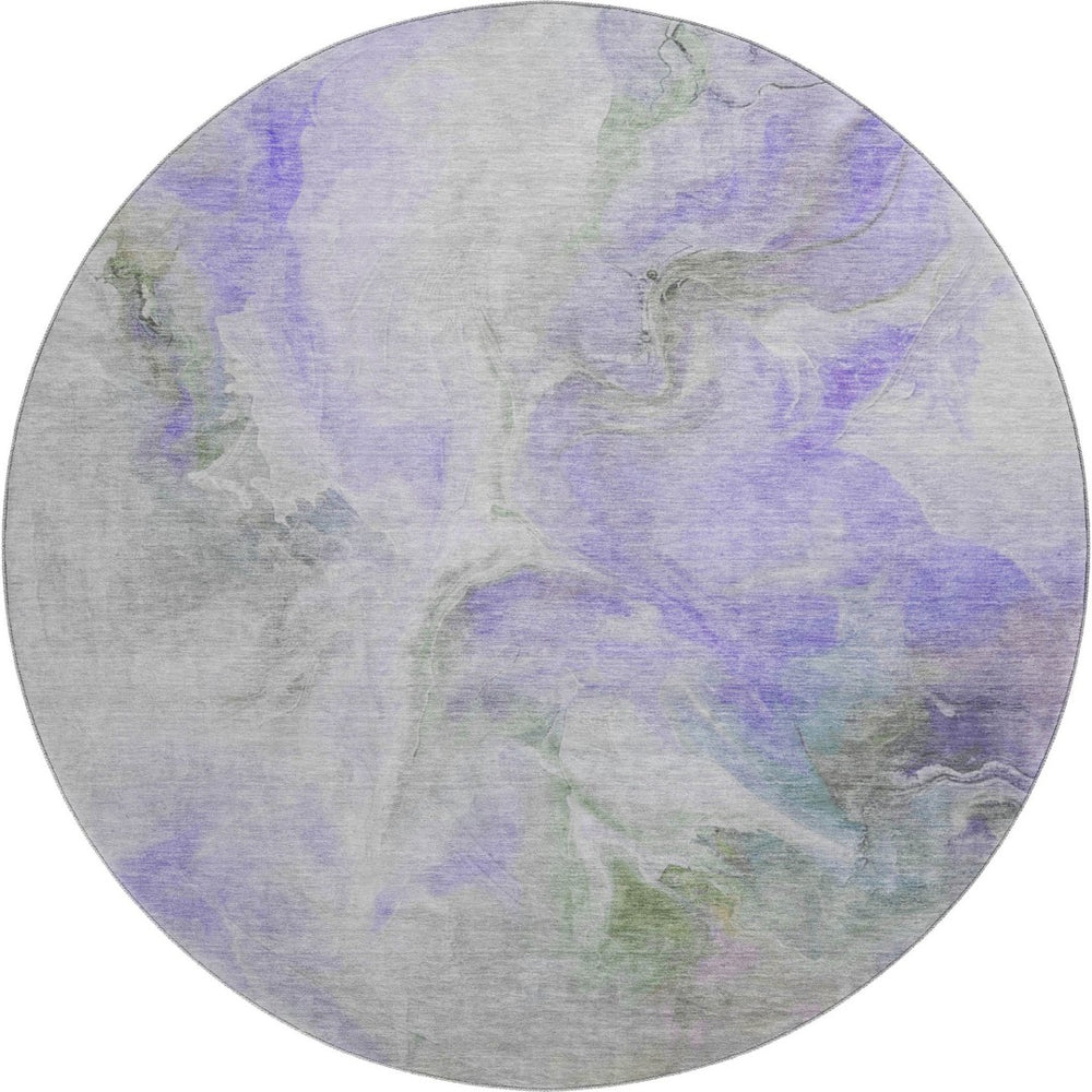 HomeRoots 8' Stylish Lavender Gray & Silver Abstract Washable Round Rug with UV Protection for Any Space 696992