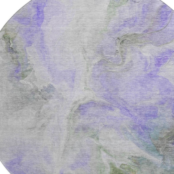 HomeRoots 8' Stylish Lavender Gray & Silver Abstract Washable Round Rug with UV Protection for Any Space 696992