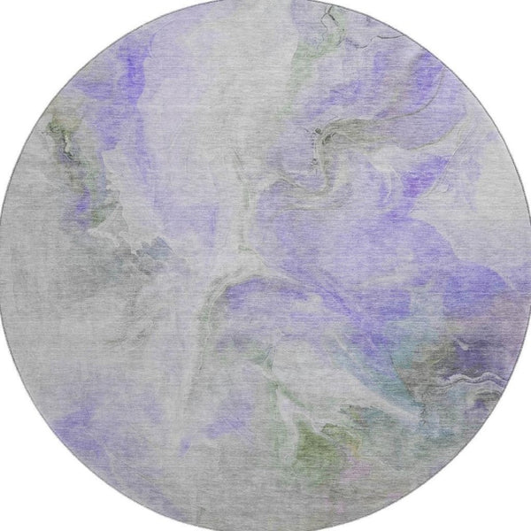 HomeRoots 8' Stylish Lavender Gray & Silver Abstract Washable Round Rug with UV Protection for Any Space 696992