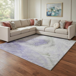 HomeRoots 8' X 10' Elegant Lavender Gray & Silver Abstract Area Rug - Stain Resistant, UV Protected, Durable Design 696993