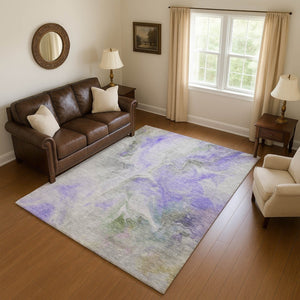 HomeRoots 8' X 10' Elegant Lavender Gray & Silver Abstract Area Rug - Stain Resistant, UV Protected, Durable Design 696993