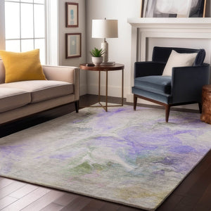 HomeRoots 8' X 10' Elegant Lavender Gray & Silver Abstract Area Rug - Stain Resistant, UV Protected, Durable Design 696993