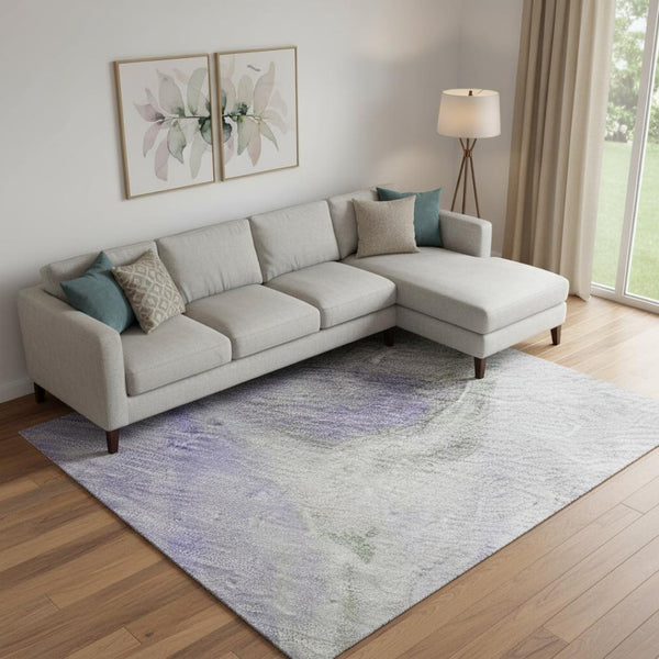 HomeRoots 9' X 12' Lavender Gray Silver Abstract Area Rug - Washable, UV Protected, Durable & Stylish Design! 696994