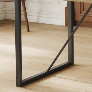 English Elm Table Set With 6 Upholstered Chairs - Modern Medieval Style, Rustic Industrial Mdf Dining Table W1151S04211-GIGA