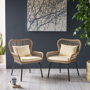 English Elm Christopher Knight Home® - SOUTHPORT Woven Rope Club Chair with Steel Frame, Water‑Resistant Cushions & Bohemian Outdoor Style Brown+Beige 62329.00CBRN