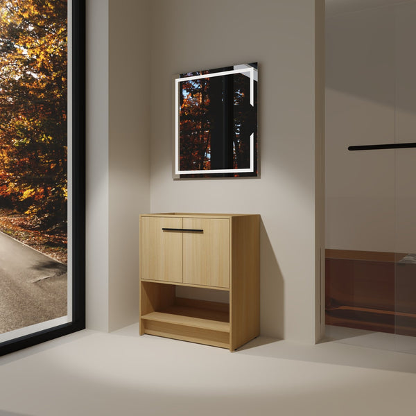 English Elm 30" Freestanding Bathroom Vanity Cabinet with 2 Doors, Integrated Basin & Open Shelf, Modern Ergonomic Design Oak W1972P268398