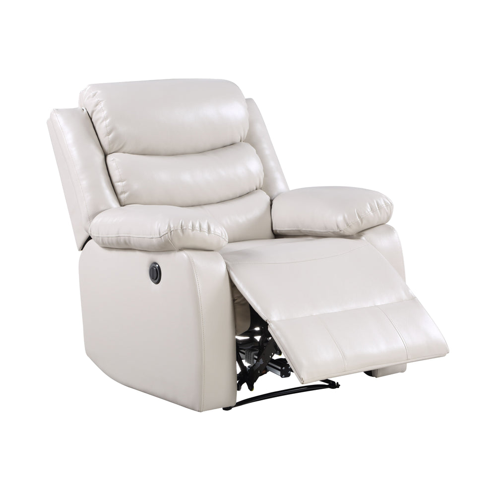 English Elm Eilbra Beige Faux Leather Power Motion Recliner with Pocket Coil Seat, Pillow-Top Arms, 220lb Capacity B2726P277896