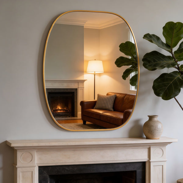 English Elm 30x40 Oval Wall Mirror Slim Metal Frame Distortion Free Glass Bathroom Entryway Accent Gold W2203P476482
