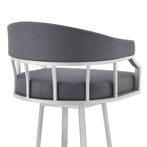 English Elm Wyden 30" Swivel Faux Leather Bar Stool with Brushed Metal Base, 360° Rotation, Footrest Gray B2736P268609