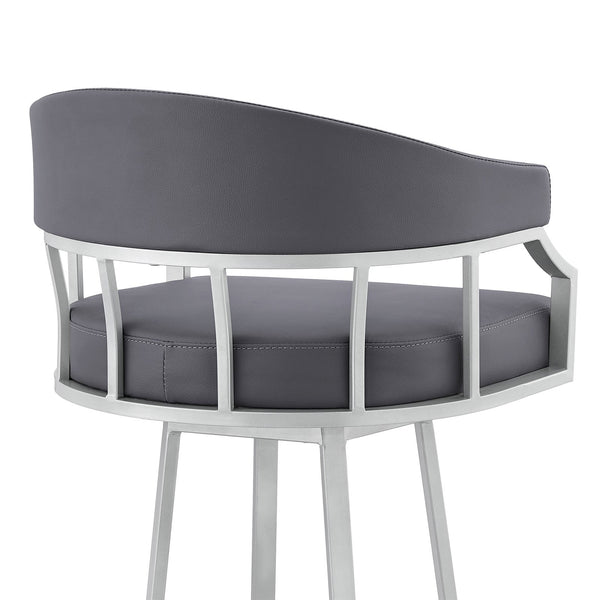 English Elm Wyden 30" Swivel Faux Leather Bar Stool with Brushed Metal Base, 360° Rotation, Footrest Gray B2736P268609